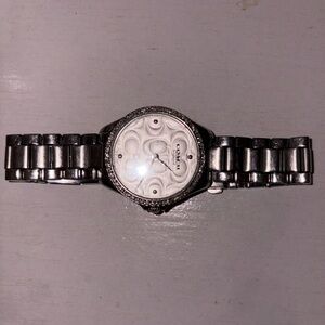 Coach Silver Bracelet Watch with Textured White Face